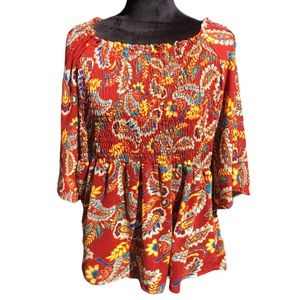 Status By Chenault Off The Shoulder Smocked Paisley Print Top size XL